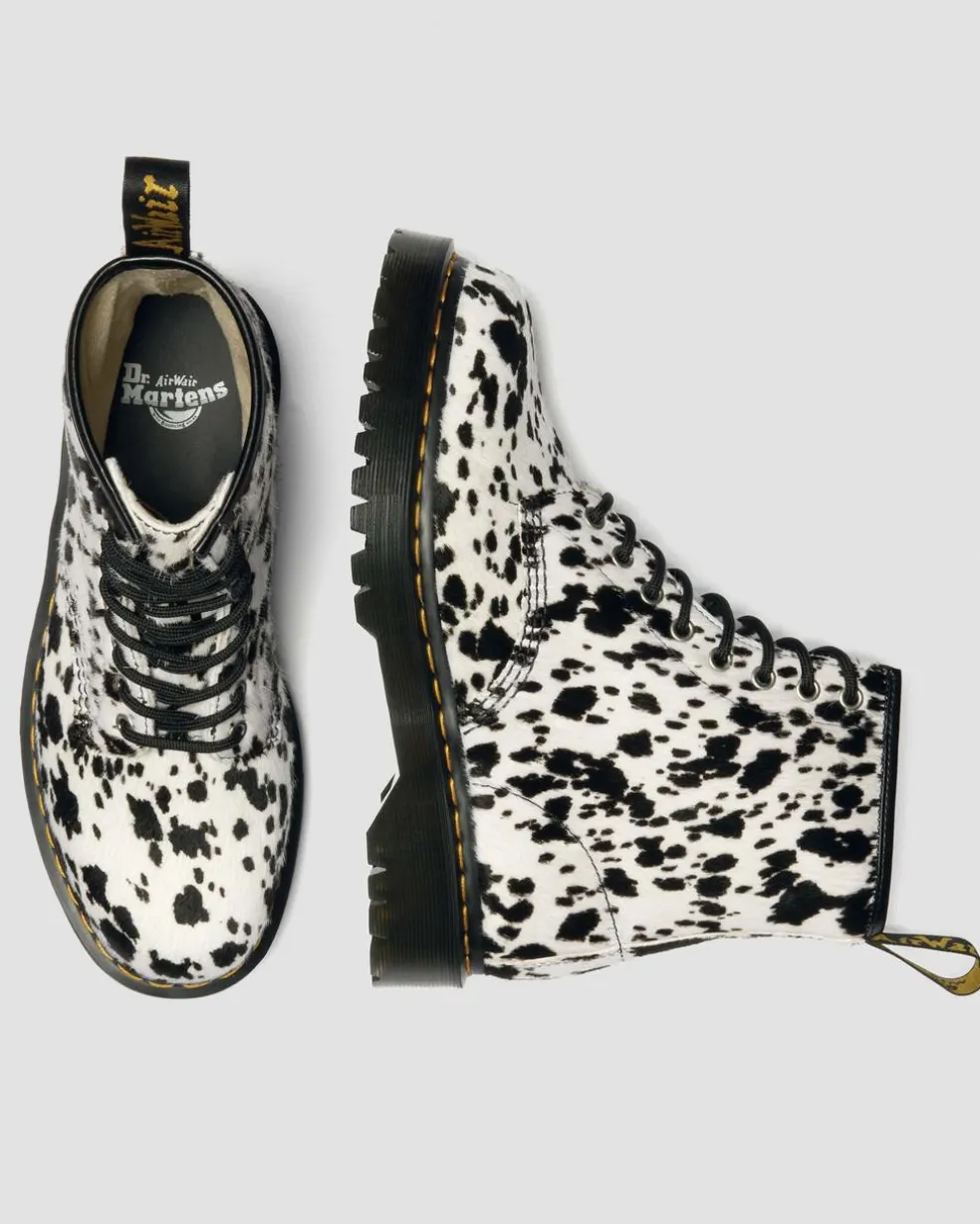 1460 Bex Dalmatian Hair On Leather Boots in Cream & Black