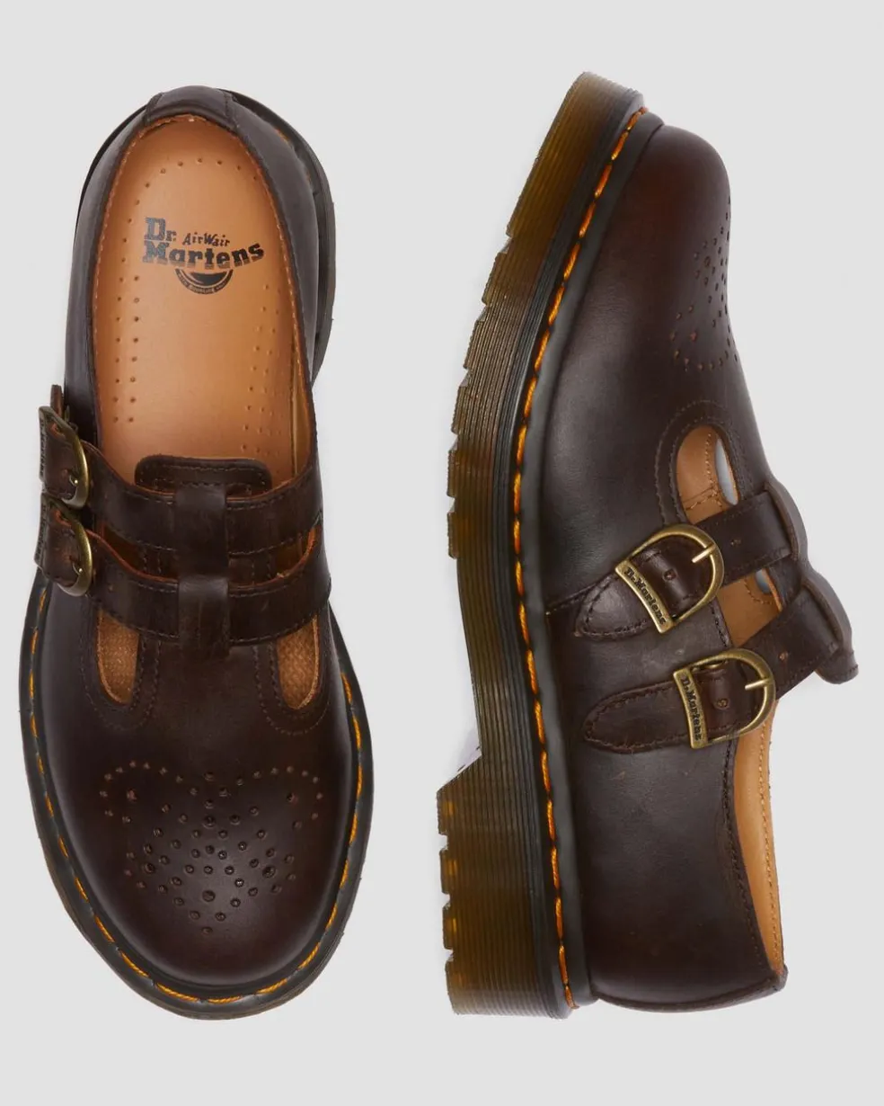 8065 Crazy Horse Leather Mary Jane Shoes in Dark Brown
