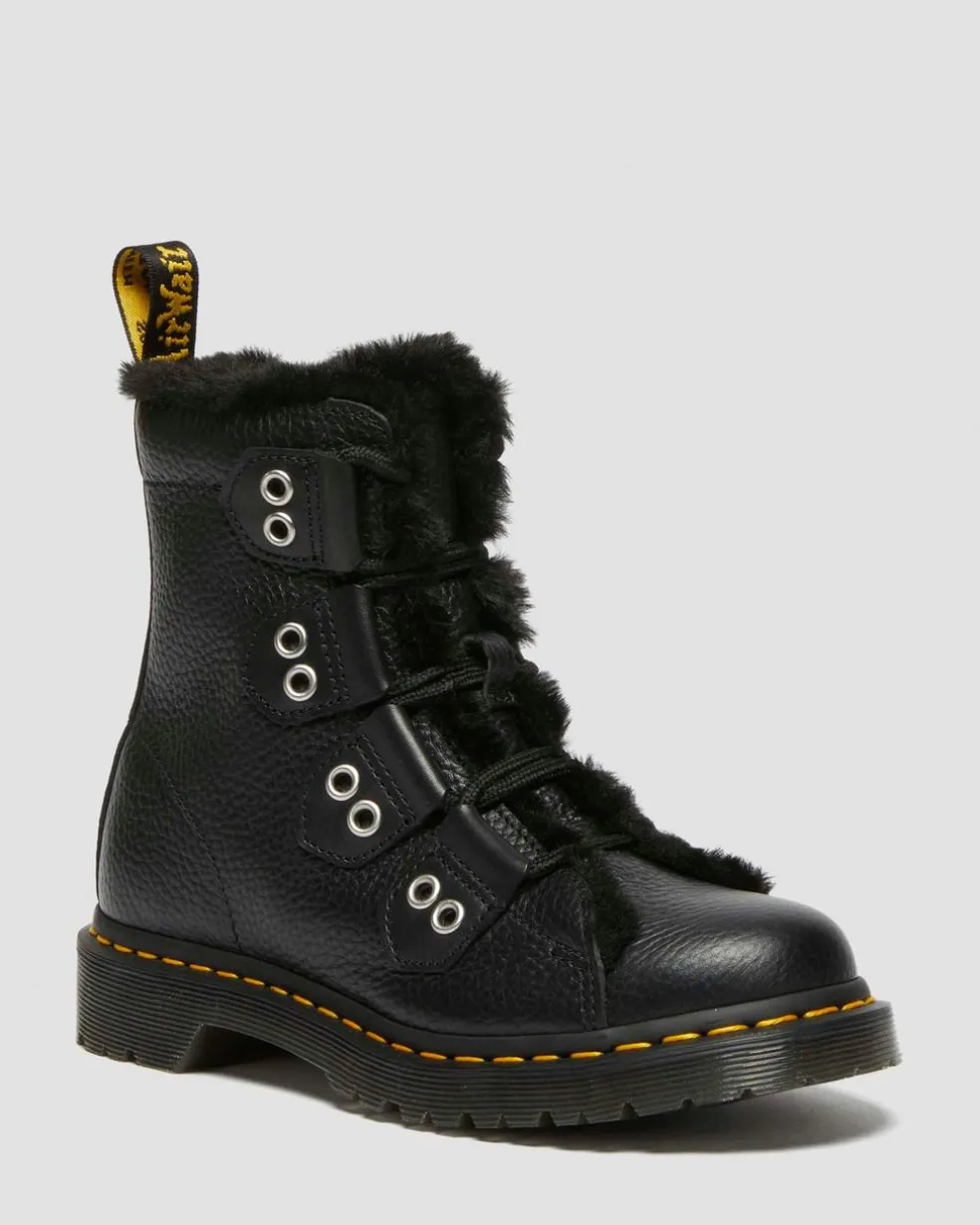 1460 Faux Fur Lined Leather Lace Up Boots in Black