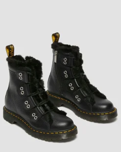 1460 Faux Fur Lined Leather Lace Up Boots in Black