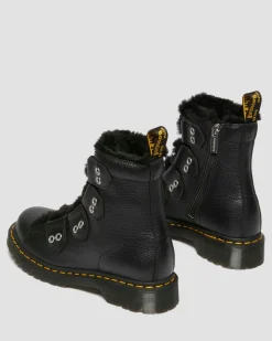 1460 Faux Fur Lined Leather Lace Up Boots in Black
