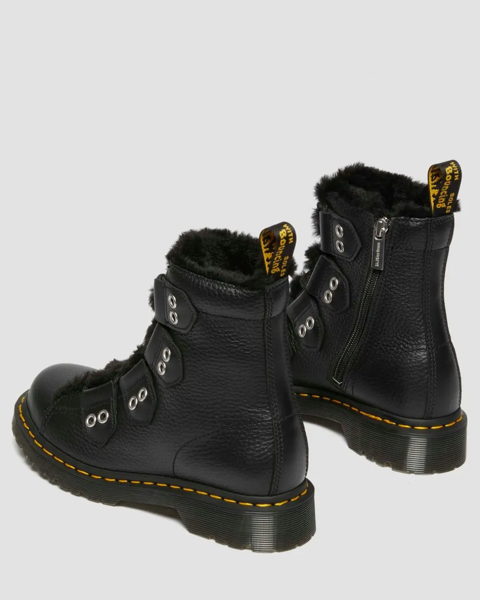1460 Faux Fur Lined Leather Lace Up Boots in Black