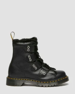 1460 Faux Fur Lined Leather Lace Up Boots in Black
