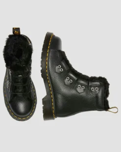 1460 Faux Fur Lined Leather Lace Up Boots in Black