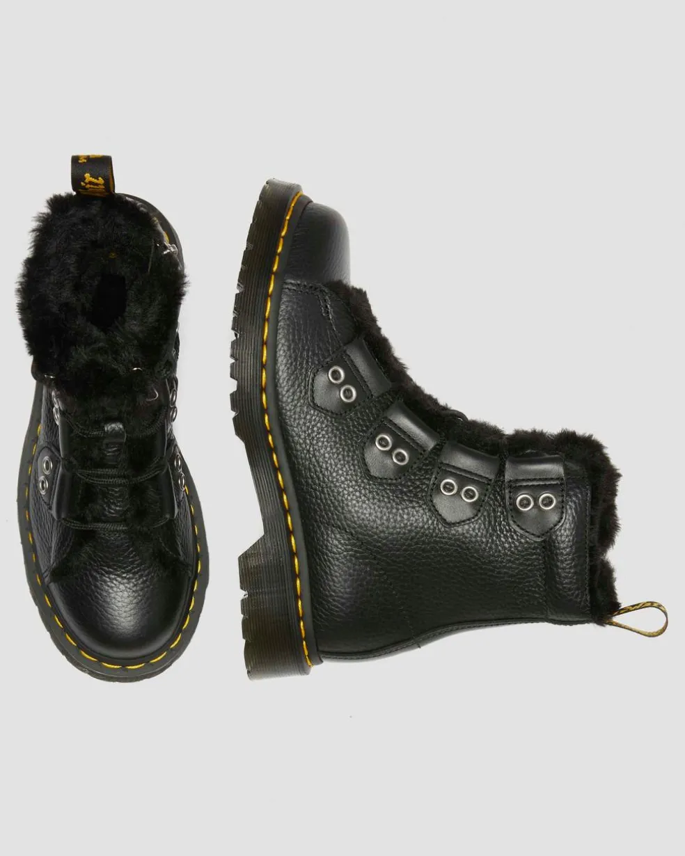 1460 Faux Fur Lined Leather Lace Up Boots in Black