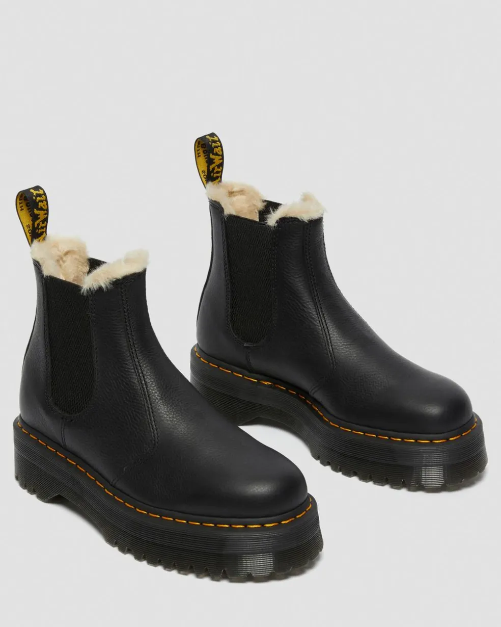 2976 Faux Fur Lined Platform Chelsea Boots in Black