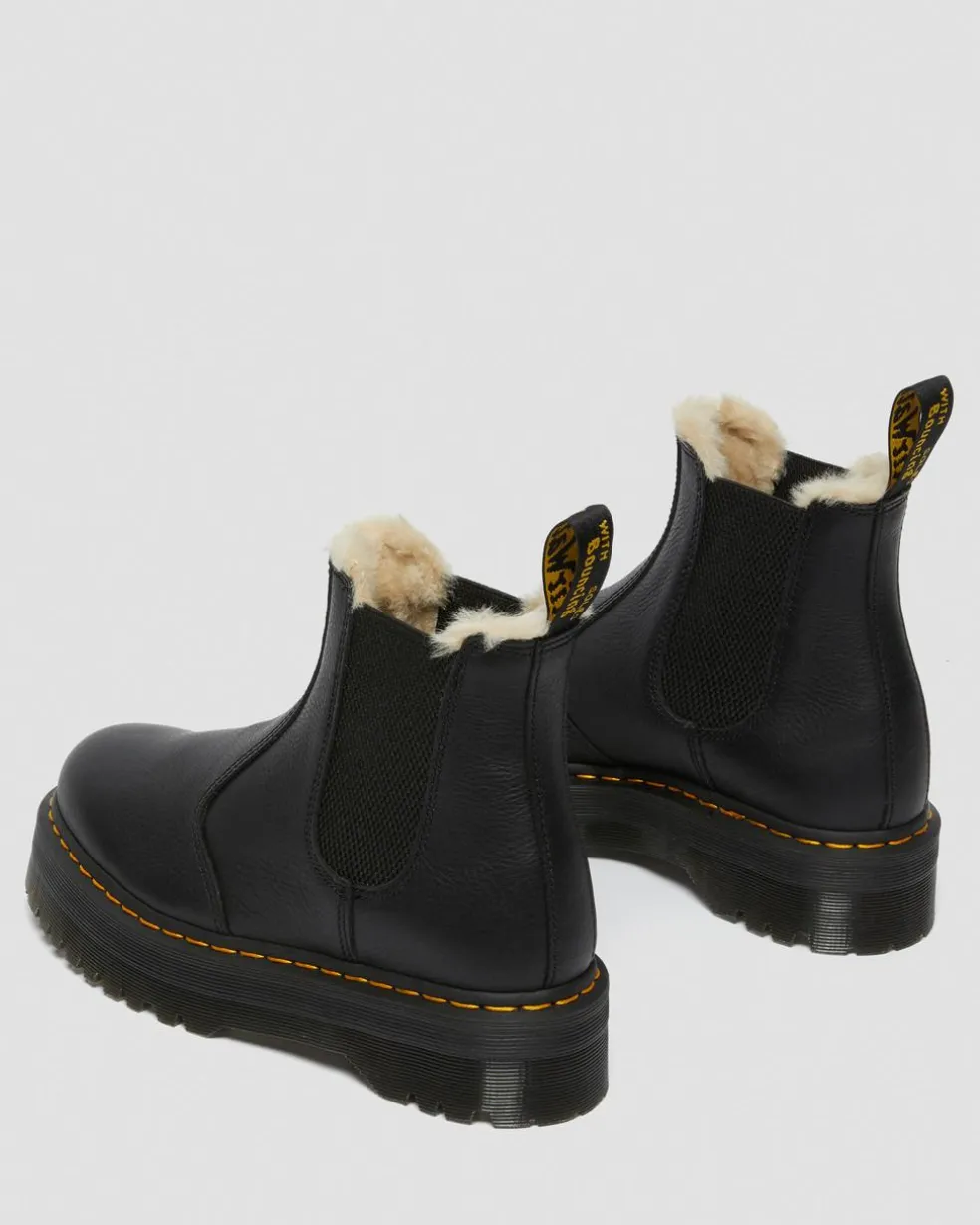 2976 Faux Fur Lined Platform Chelsea Boots in Black