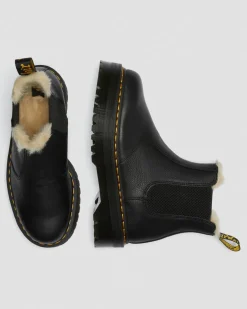 2976 Faux Fur Lined Platform Chelsea Boots in Black