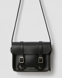 7 Inch Leather Crossbody Bag in Black