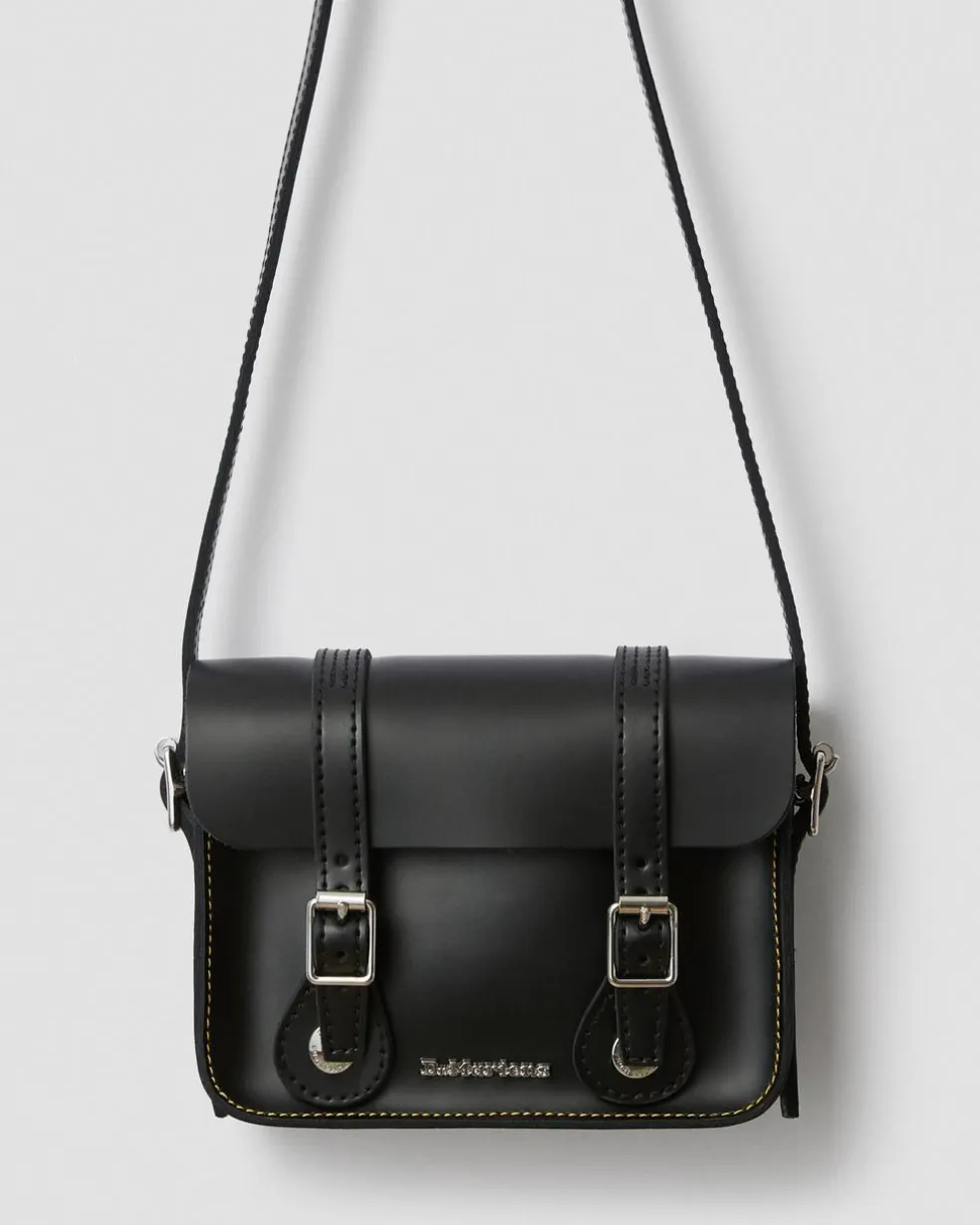 7 Inch Leather Crossbody Bag in Black