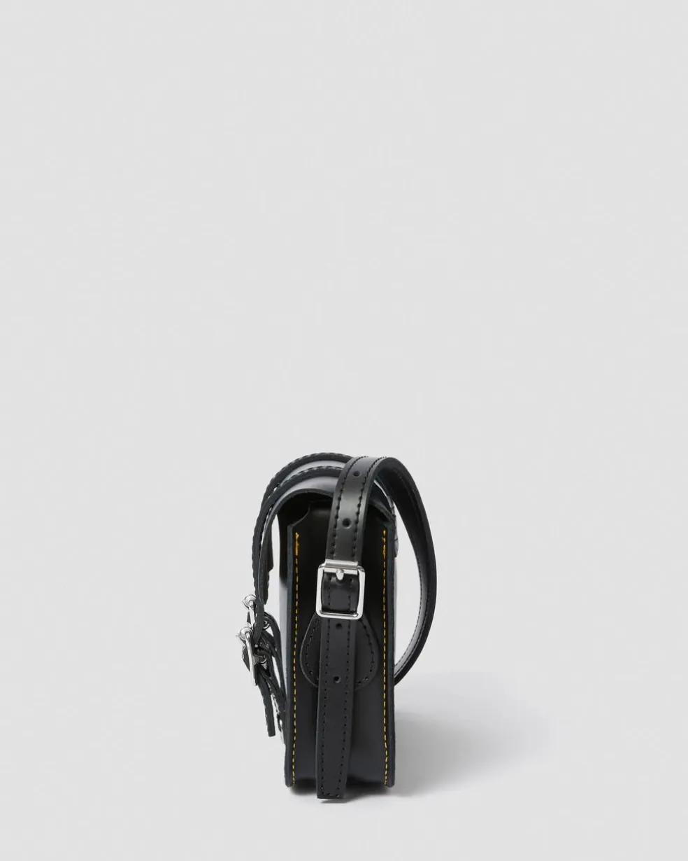 7 Inch Leather Crossbody Bag in Black