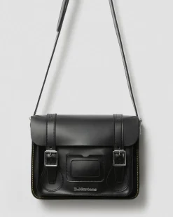 11 inch Leather Messenger Bag in Black