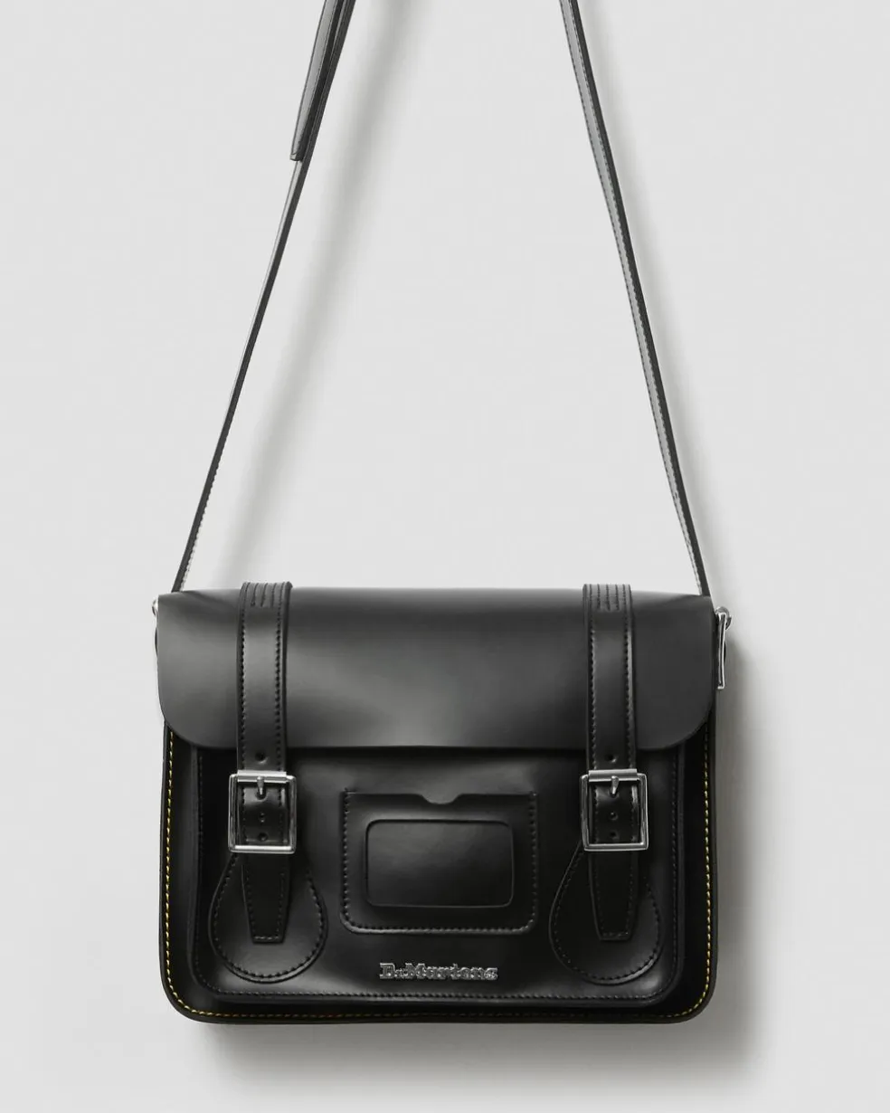 11 inch Leather Messenger Bag in Black
