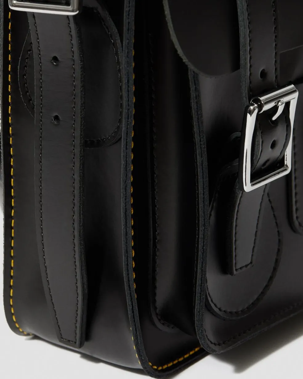 11 inch Leather Messenger Bag in Black