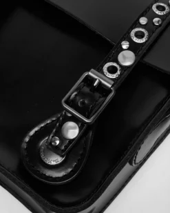 7 Inch Studded Leather Satchel in Black