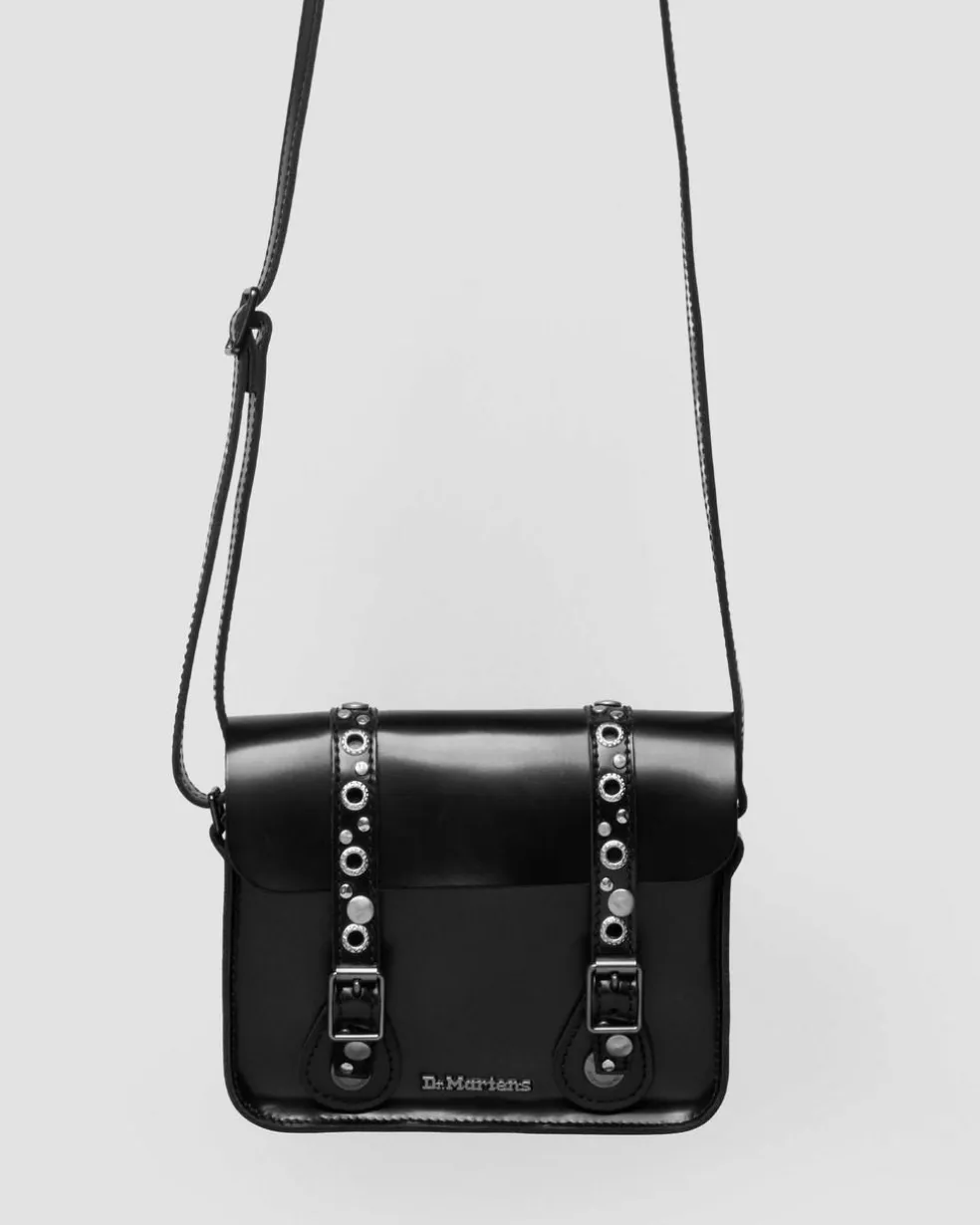 7 Inch Studded Leather Satchel in Black
