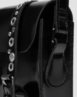 7 Inch Studded Leather Satchel in Black