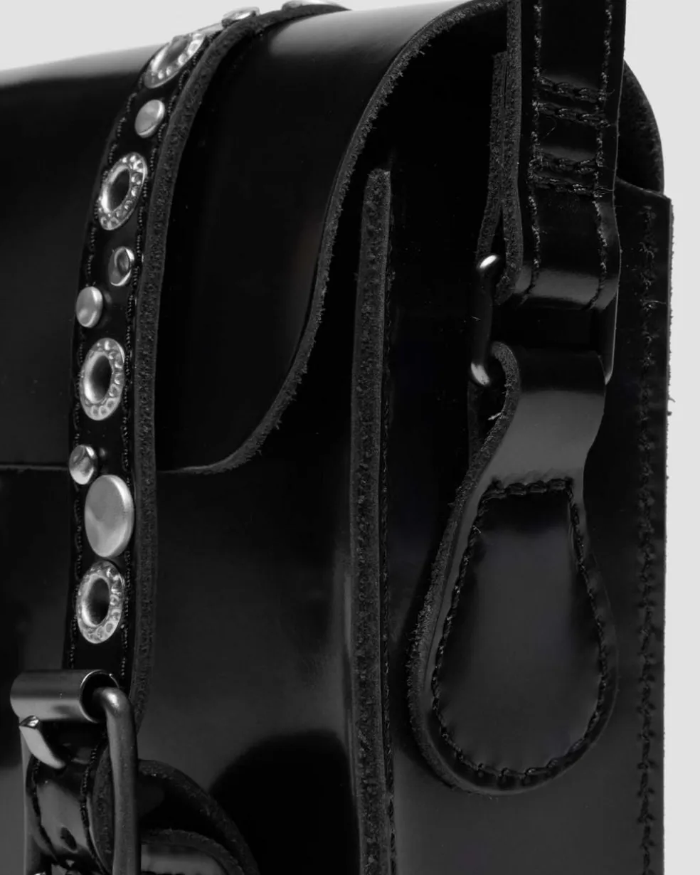 7 Inch Studded Leather Satchel in Black