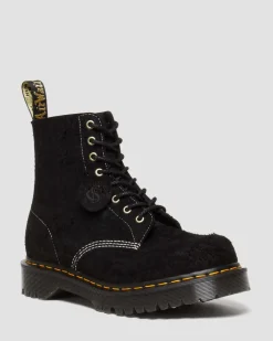 1460 Made in England Emboss Suede Lace Up Boots in Black