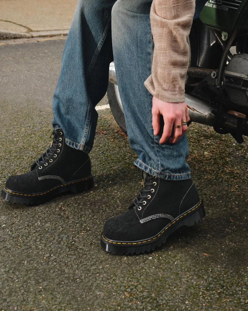 1460 Made in England Emboss Suede Lace Up Boots in Black