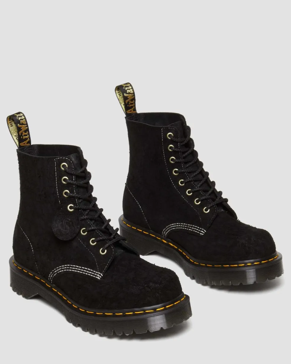 1460 Made in England Emboss Suede Lace Up Boots in Black