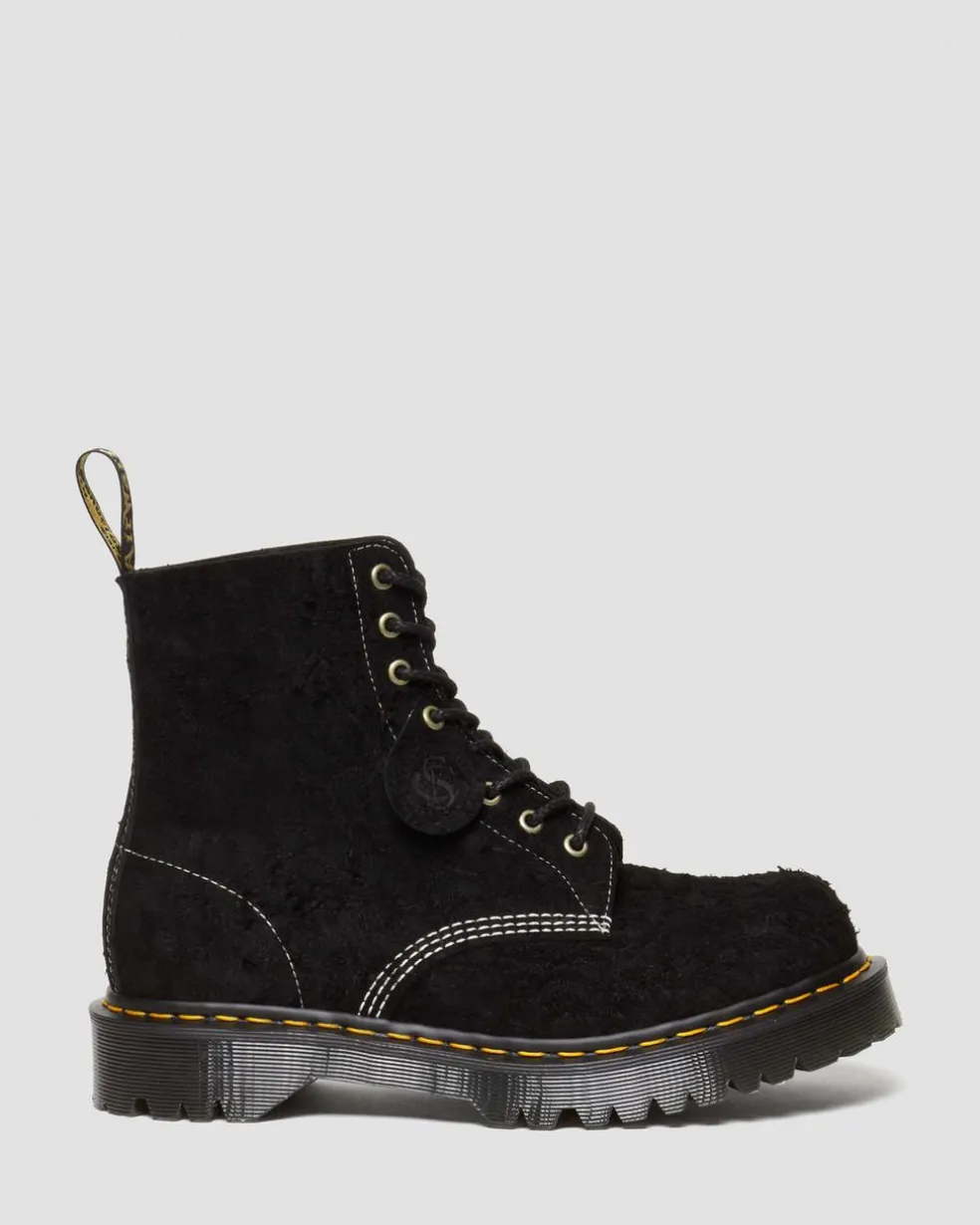 1460 Made in England Emboss Suede Lace Up Boots in Black