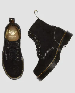 1460 Made in England Emboss Suede Lace Up Boots in Black