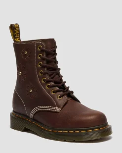 1460 Pascal Flower Grizzly Leather Boots in Dark Brown