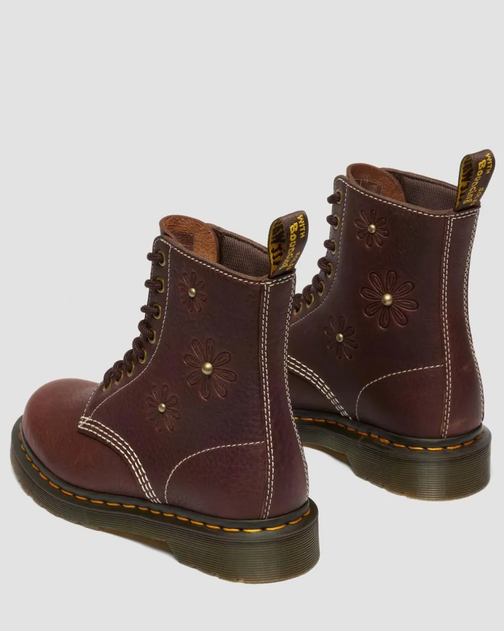 1460 Pascal Flower Grizzly Leather Boots in Dark Brown