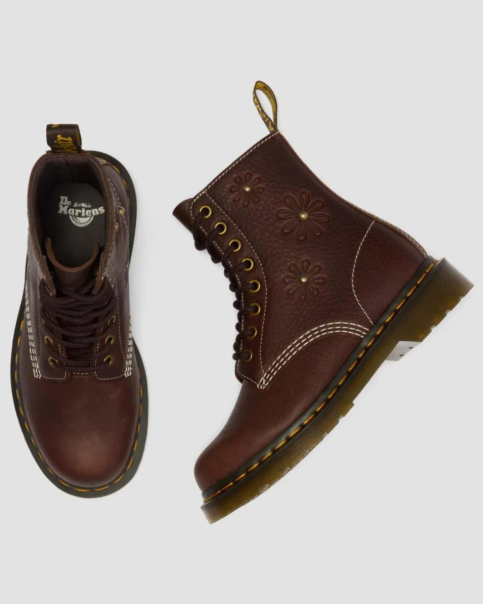 1460 Pascal Flower Grizzly Leather Boots in Dark Brown