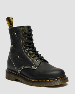 1460 Pascal Flower Grizzly Leather Boots in Black