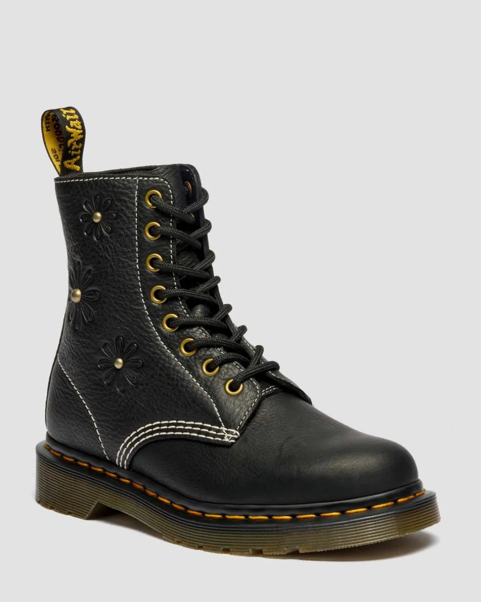 1460 Pascal Flower Grizzly Leather Boots in Black