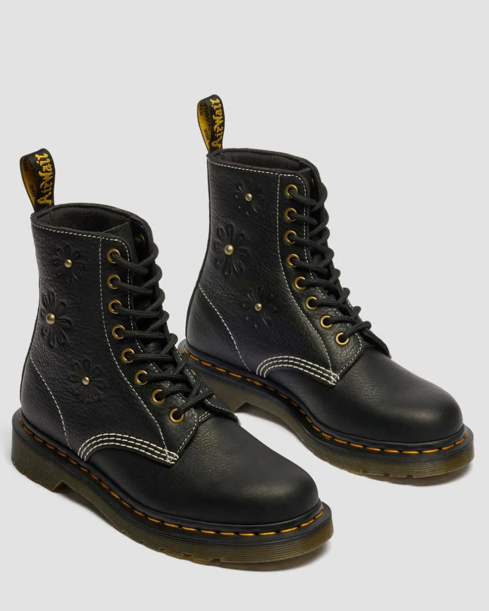 1460 Pascal Flower Grizzly Leather Boots in Black