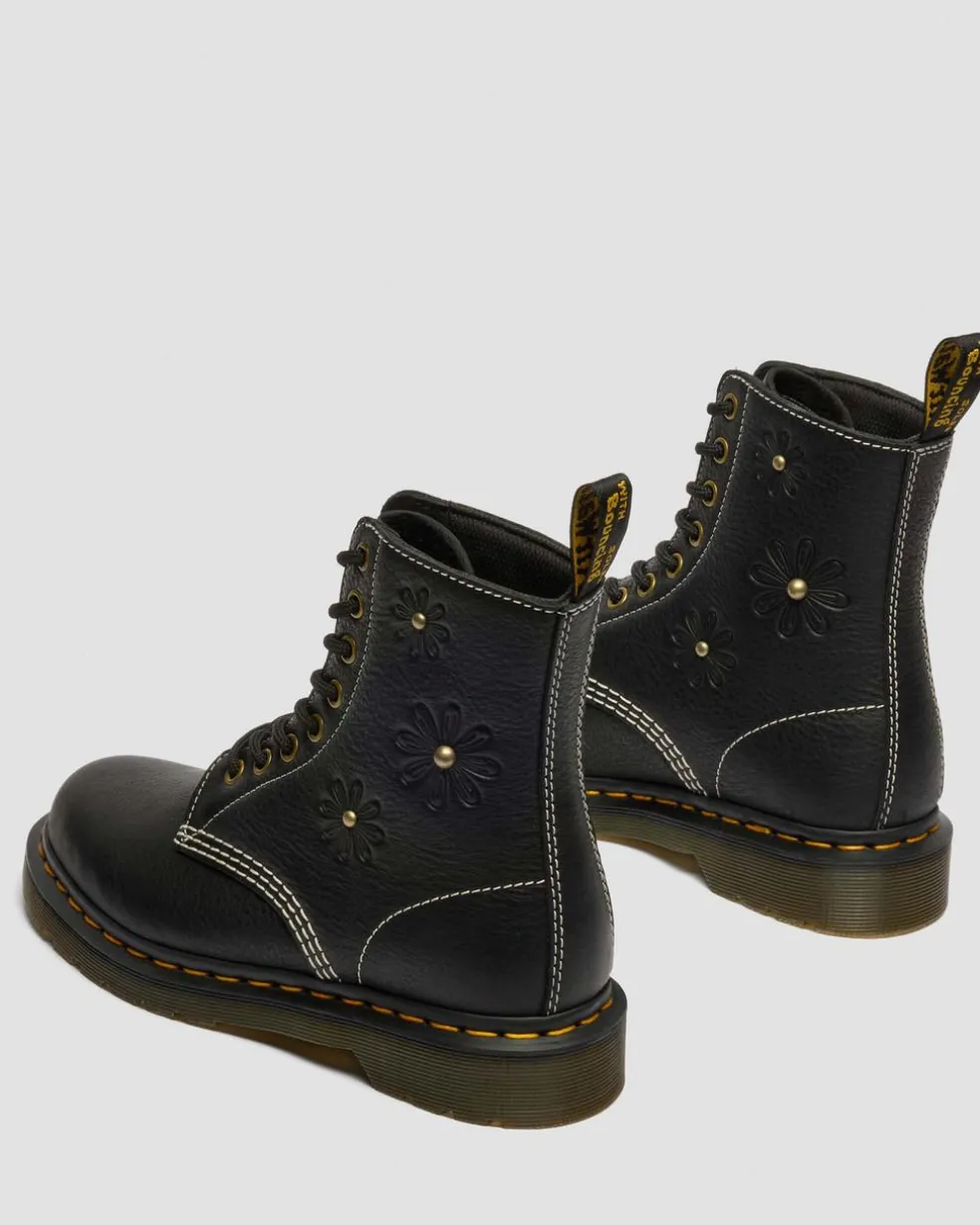 1460 Pascal Flower Grizzly Leather Boots in Black