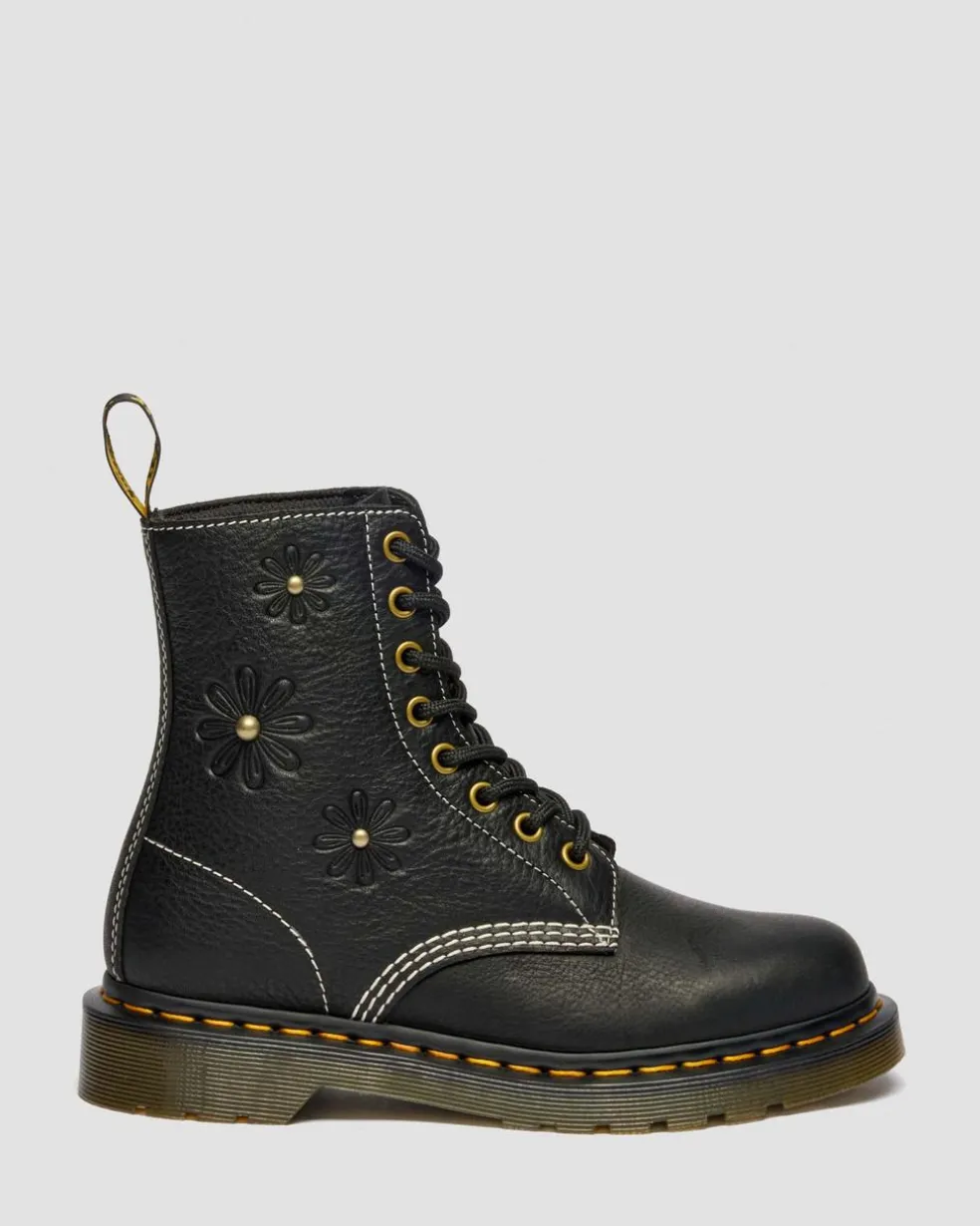 1460 Pascal Flower Grizzly Leather Boots in Black