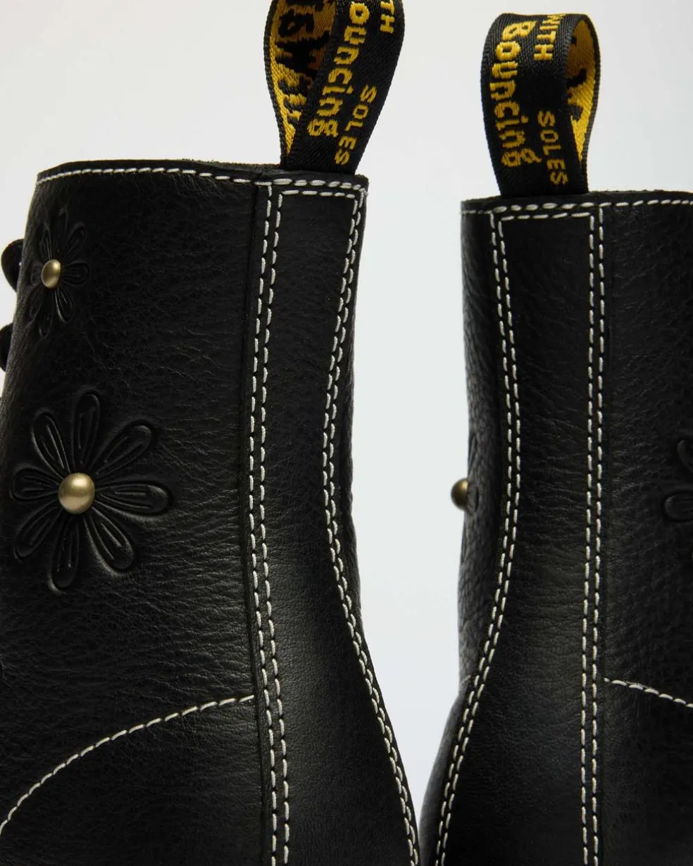 1460 Pascal Flower Grizzly Leather Boots in Black