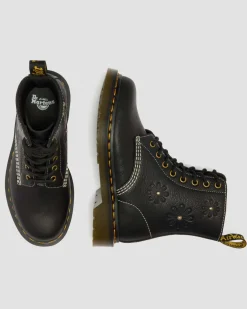 1460 Pascal Flower Grizzly Leather Boots in Black