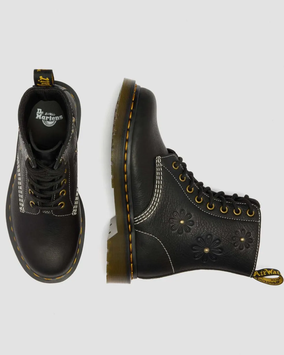 1460 Pascal Flower Grizzly Leather Boots in Black