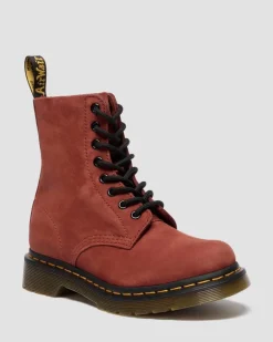 1460 Pascal Nubuck Leather Lace Up Boots in Red