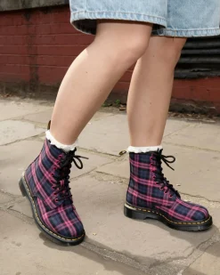 1460 Tartan Lace Up Boots in Pink Multi