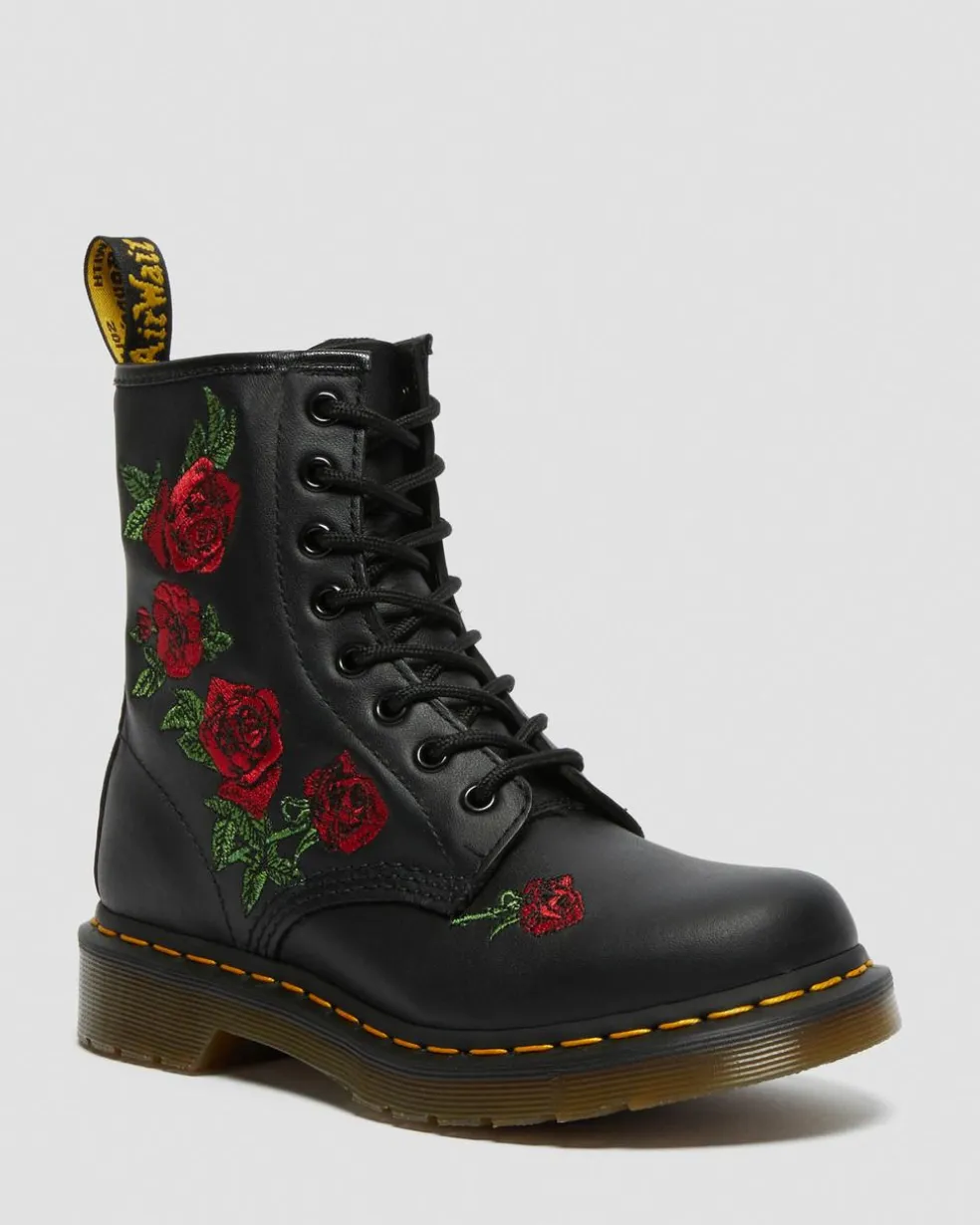 1460 Vonda Floral Leather Lace Up Boots in Black