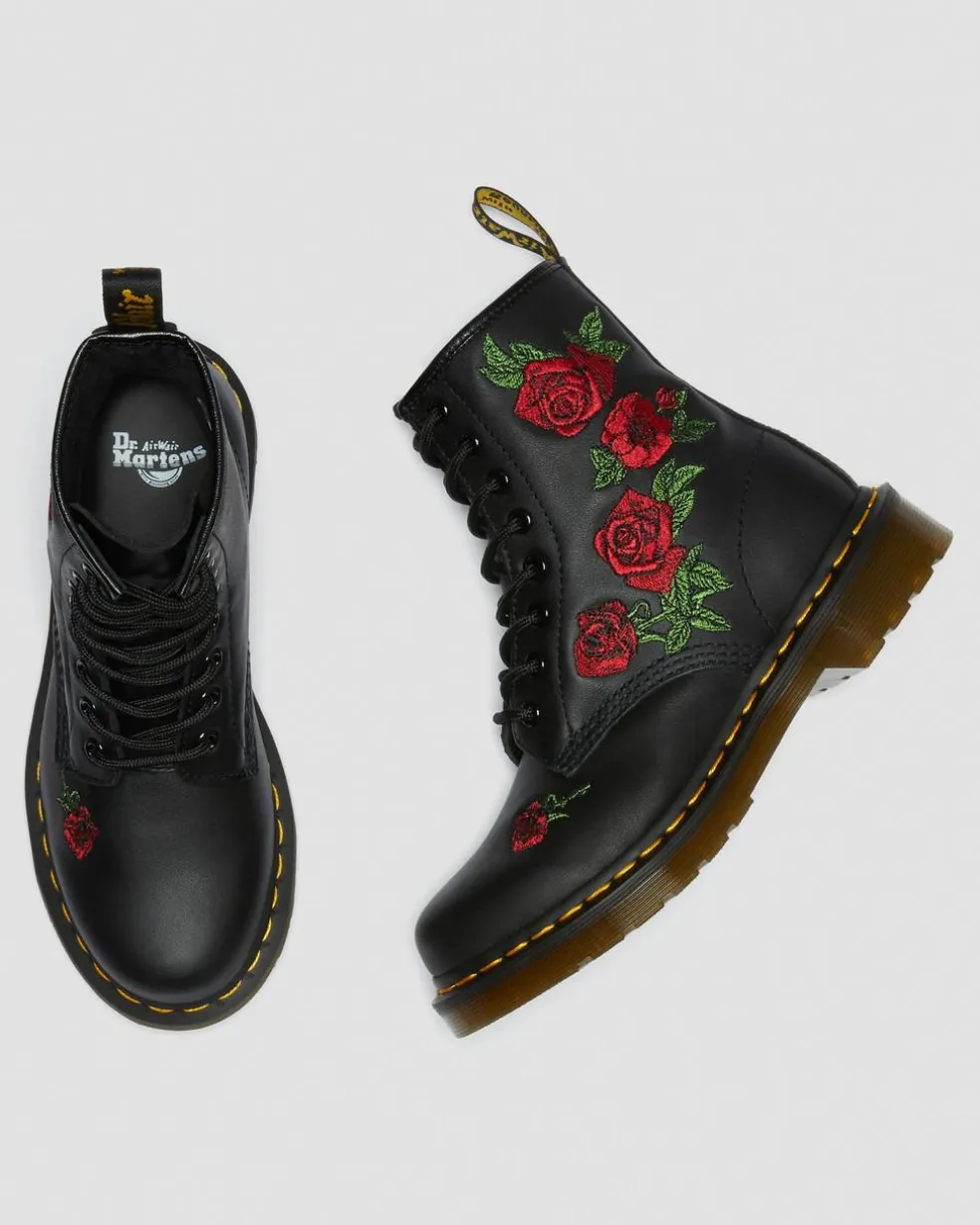 1460 Vonda Floral Leather Lace Up Boots in Black