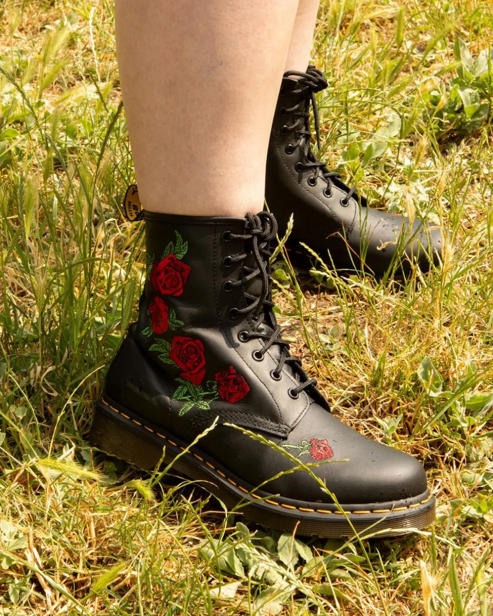 1460 Vonda Floral Leather Lace Up Boots in Black
