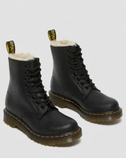 1460 Women's Faux Fur Lined Lace Up Boots in Black