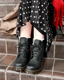 1460 Women's Faux Fur Lined Lace Up Boots in Black