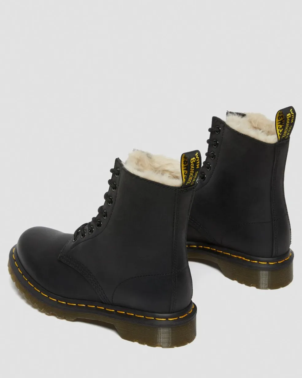 1460 Women's Faux Fur Lined Lace Up Boots in Black
