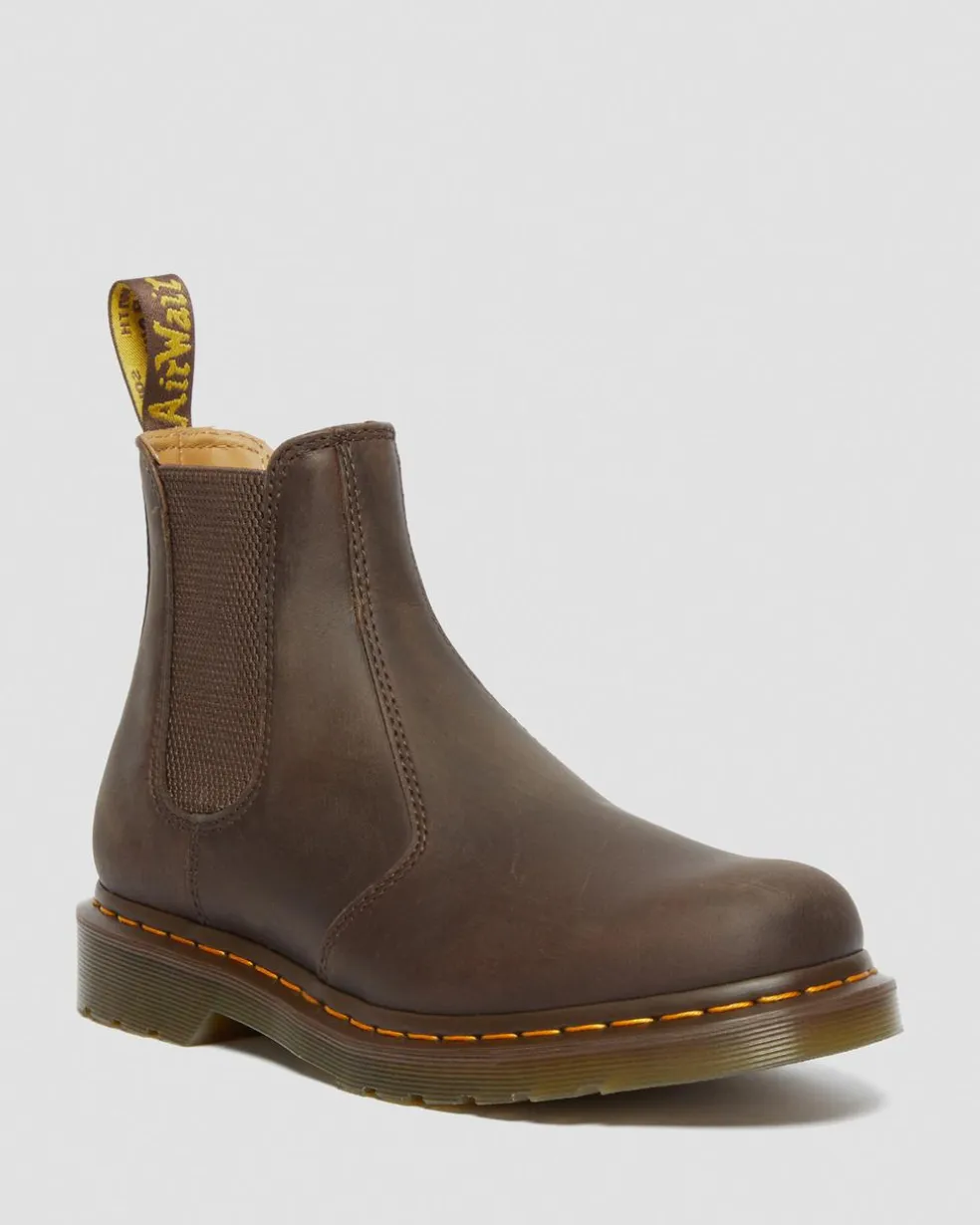 2976 Yellow Stitch Crazy Horse Leather Chelsea Boots in Dark Brown
