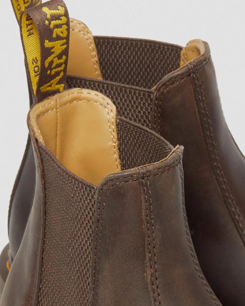 2976 Yellow Stitch Crazy Horse Leather Chelsea Boots in Dark Brown