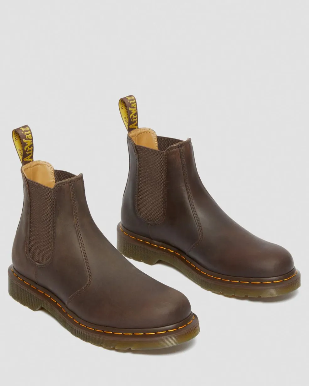 2976 Yellow Stitch Crazy Horse Leather Chelsea Boots in Dark Brown