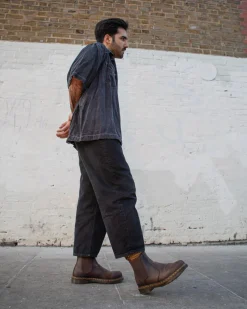 2976 Yellow Stitch Crazy Horse Leather Chelsea Boots in Dark Brown